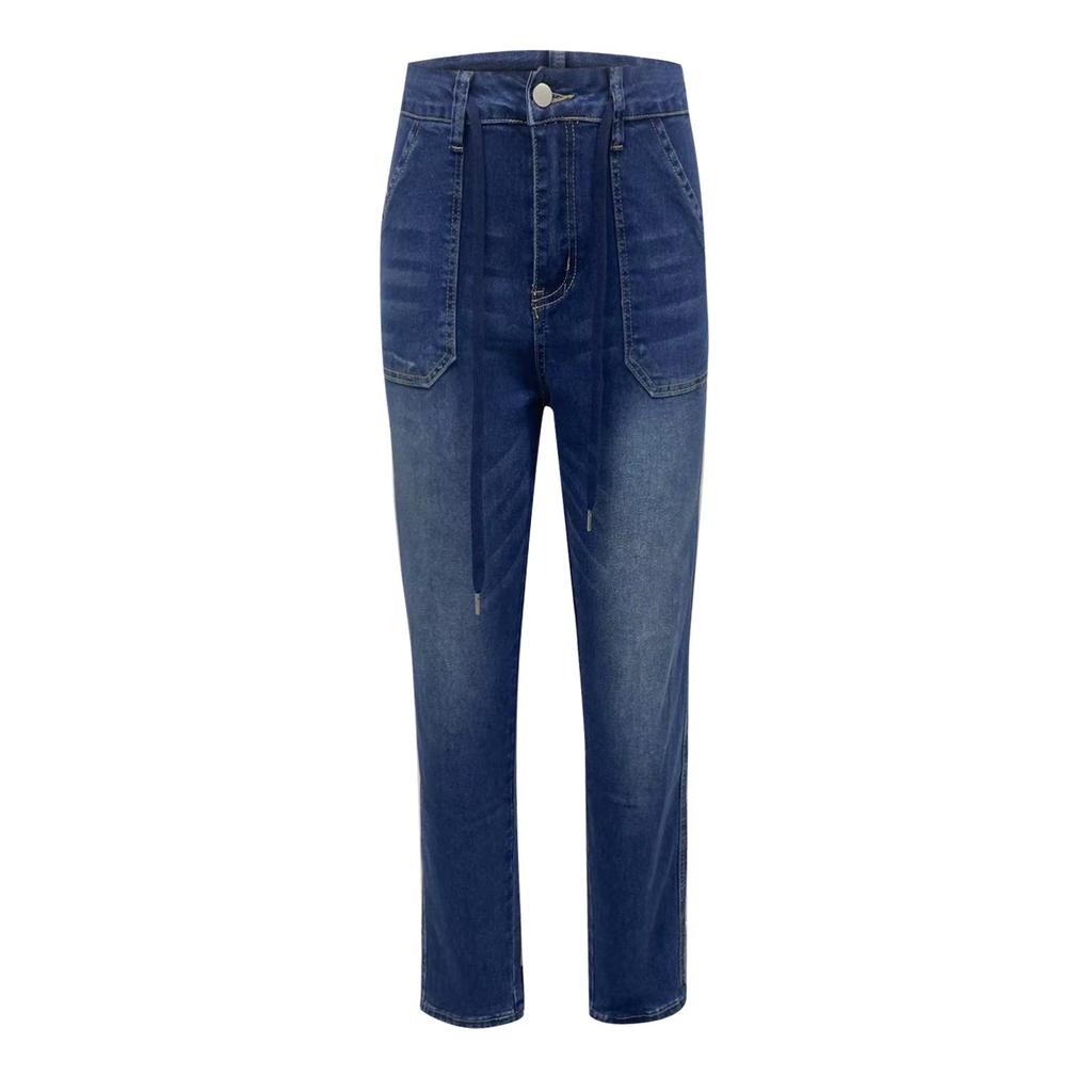 Klassiske allsidige moteriktige denimbukser med høy midje for kvinner