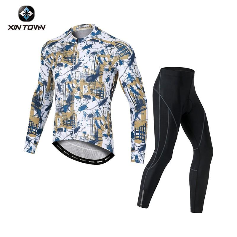 XINTOWN Mens Cycling Long Jersey Set Blue Emperor Road Bike Racing Suit Breathable