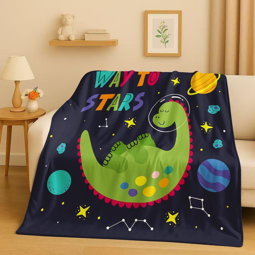 2026 New Space Dinosaur Cartoon Dino Art Flannel Blanket,Ultra Soft Warm Plush Throw for Home Bedroom Bed Sofa Cover Kids Gift