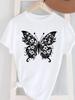 (Asian Size) Short Sleeve Women's Top T Female Print  Fashion Ladies O-neck Butterfly Cute Lovely Casual Clothing  Graphic Tee T-shirts