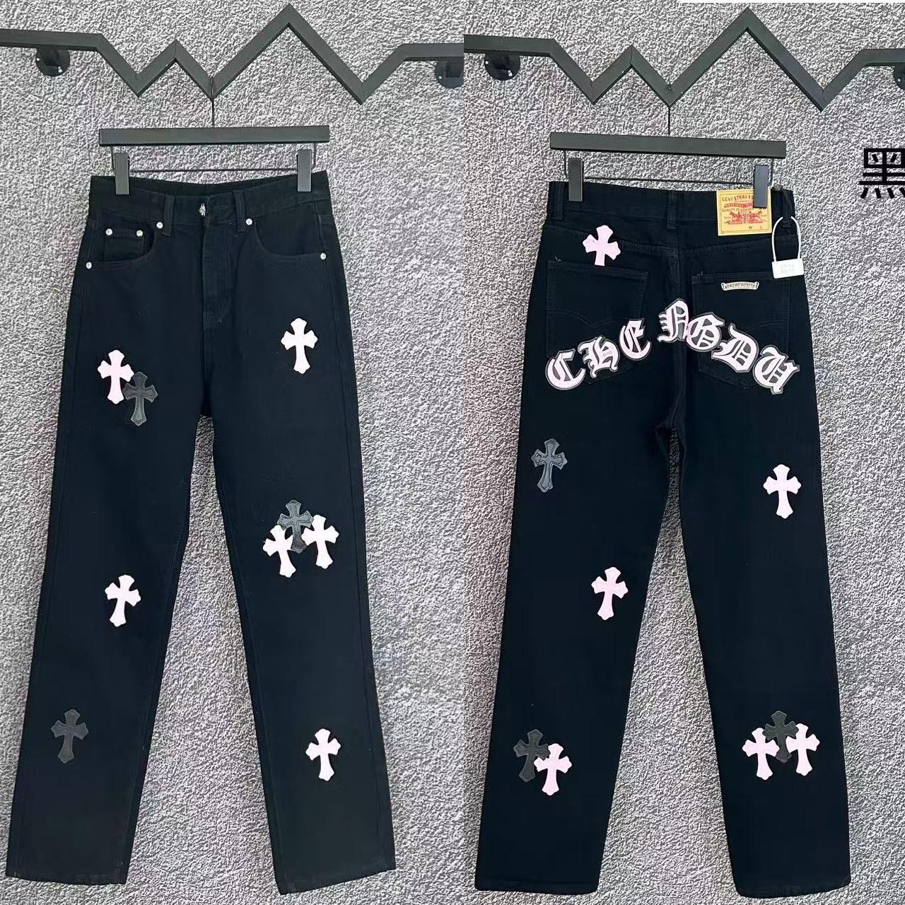 

9905 CHROME HEARTS Чоловічі та жіночі джинси в американському стилі, трендові, з тканинними латками, повсякденні та модні штани для вуличної моди 36