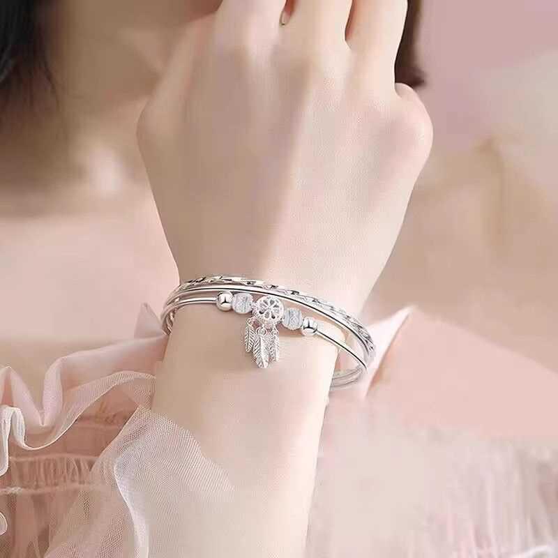Three Lives Three Worlds Pure 9999 Sterling Silver Bracelet for Women - Young Style Gift for Girlfriend