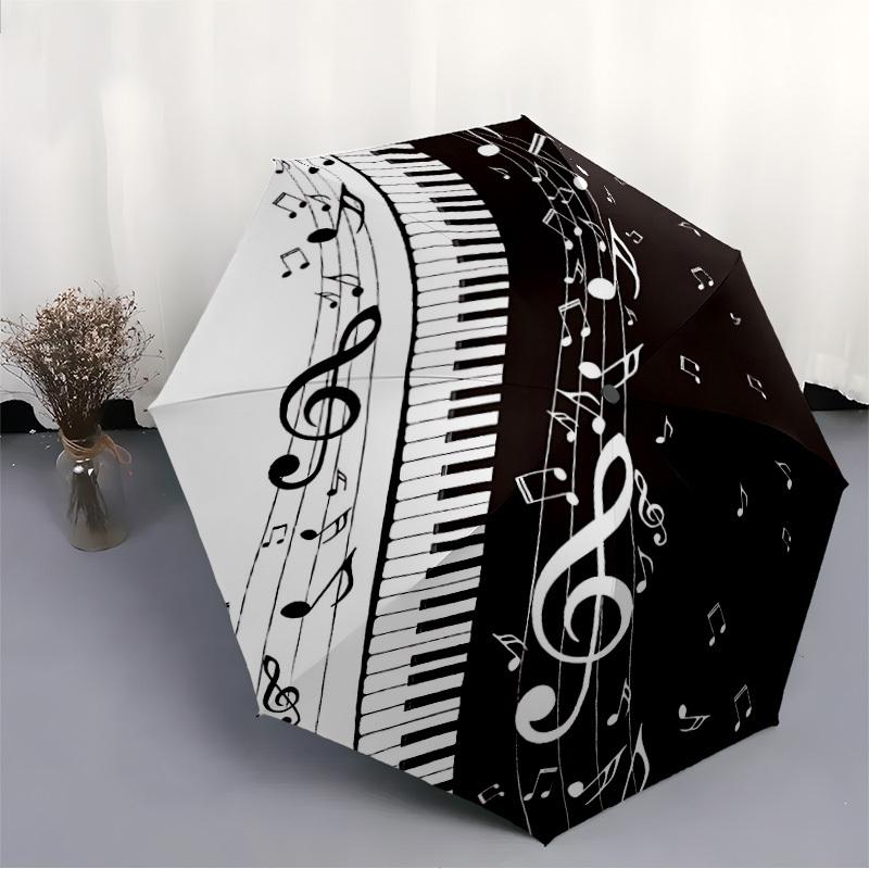1pc Piano Notes Automatic Folding Umbrella - Compact 8-Rib Design, Durable Plastic & Iron, Lightweight for Outdoor Daily Use087