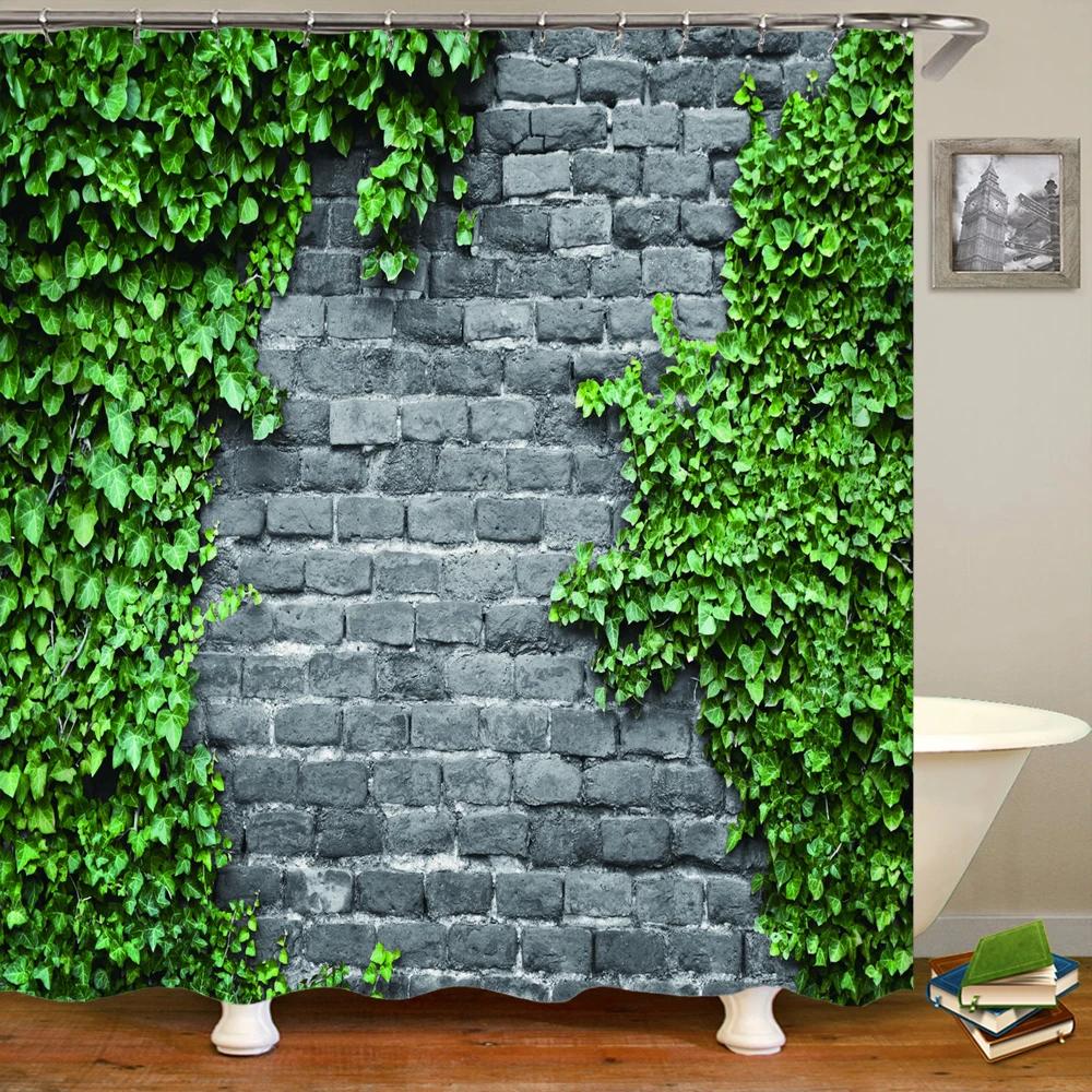 Variety of Various Green Plant Grass Lawn Leaf 3D Printing Shower Curtain Polyester Waterproof Home Decoration Curtain with Hook