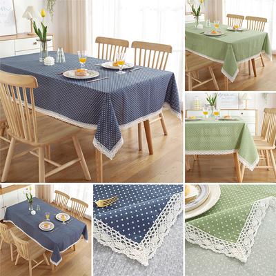 Nappe à carreaux en coton à pois, nappe à carreaux avec dentelle et pompons, nappe rectangulaire pour table à manger, housse de protection contre la poussière