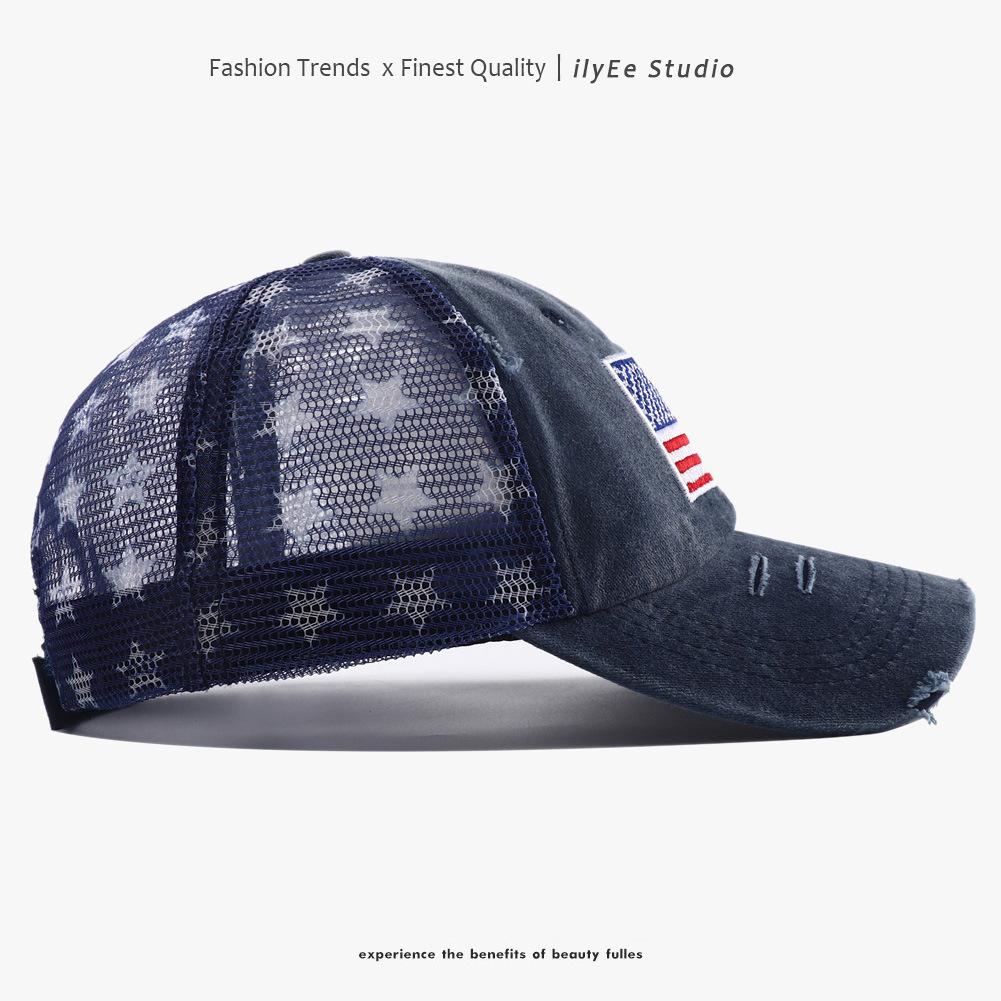 Popular European, American flag embroidery baseball cap mesh cap retro washed baseball cap sun hat