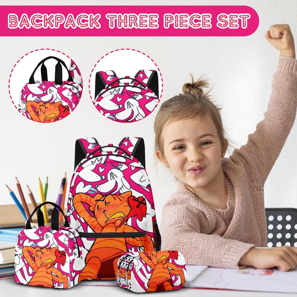 Movie Peripheral Print Backpack, School Bag Student Campus With Plush Ball Backpack