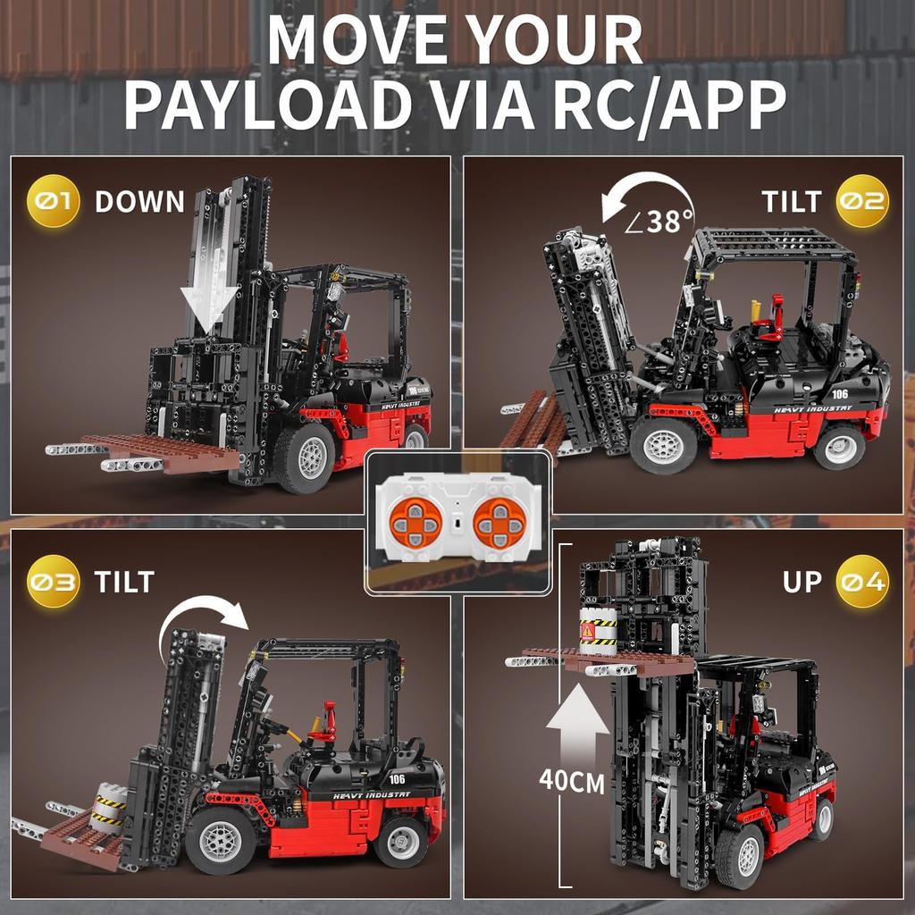Mould King 13106 Technic MK II Forklift Kit, MOC Building Kit (1719 Pieces with MotorApp Remote) Technic Clamp Block Kit