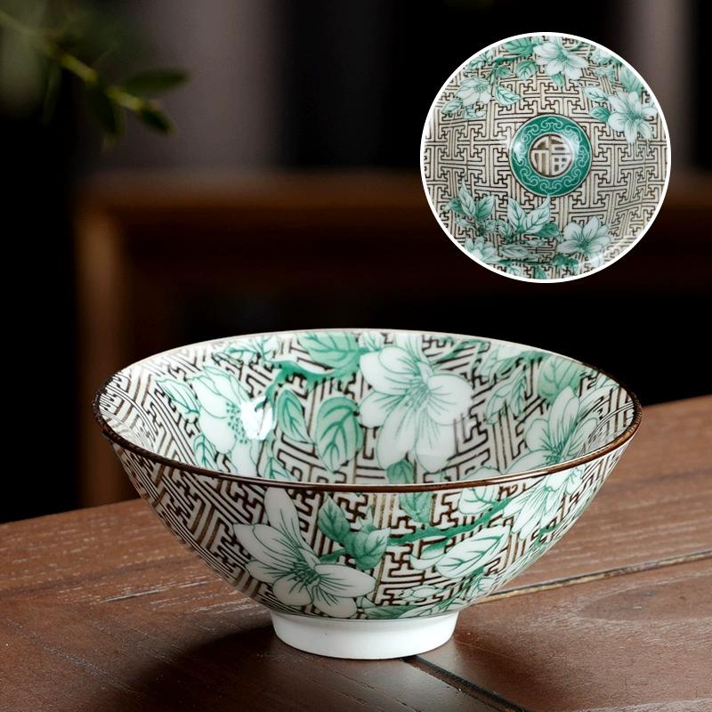 60ml Ceramic Kung Fu Tea Cup Painted Master Sipping Tea Cup Large Capacity Blue and White Bamboo Hat Tea Cup Drinking Utensils