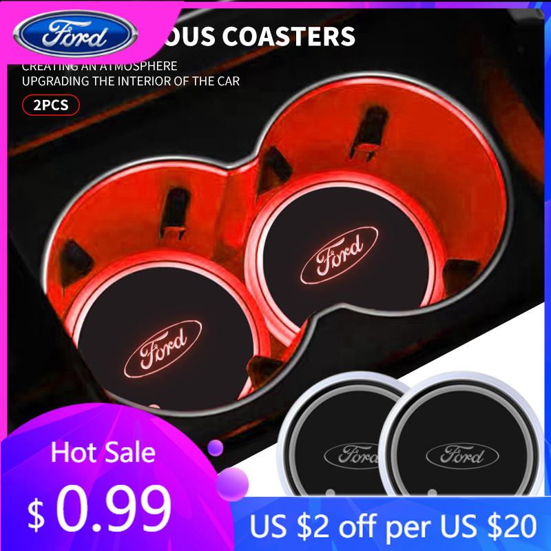 Autoaufkleber Bunt Universell LED Auto Becherhalter RGB Licht Matte Pad Für Ford Fiesta Ranger Fusion Mondeo Mustang Transit Auto Ac