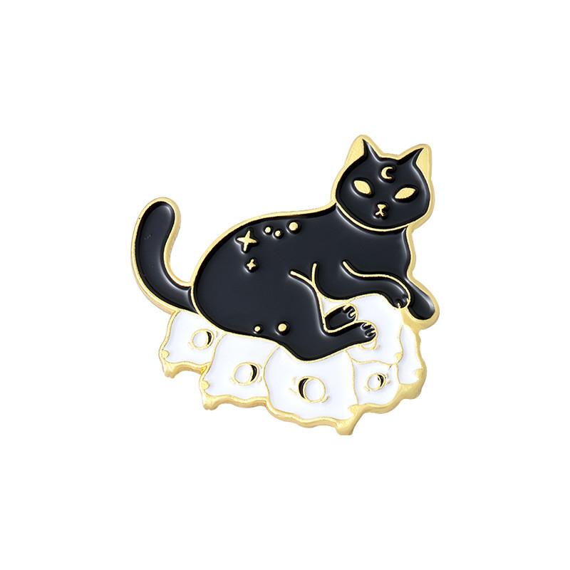 Unique Black Ghost Cat Brooch For Halloween Elegant Metal Badge Decorative Accessory