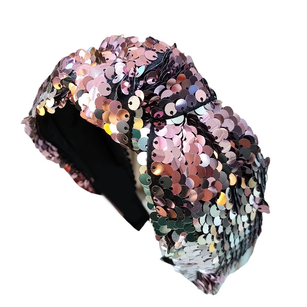 Knotted Headband for Women Fashion Sequined Hairhoop High Skull Turban Hairband Vintage Glittering Hairhoop Daily Use
