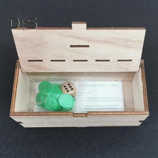 Penny Game with Pine Wood Box Dice Green Coin 2-6 Players Competitive Kids Adults Family Strategy Toss Board Game Birthday Christmas Gift