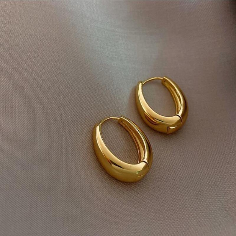 Vintage Smooth Metal U Shaped Geometric Oval Hoop Earrings For Women