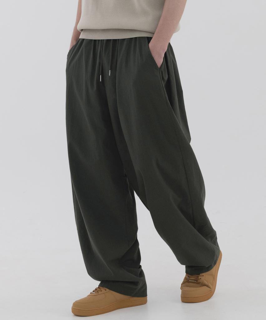 PIANER Linen-Like Side Pleated Balloon Pants (Charcoal)
