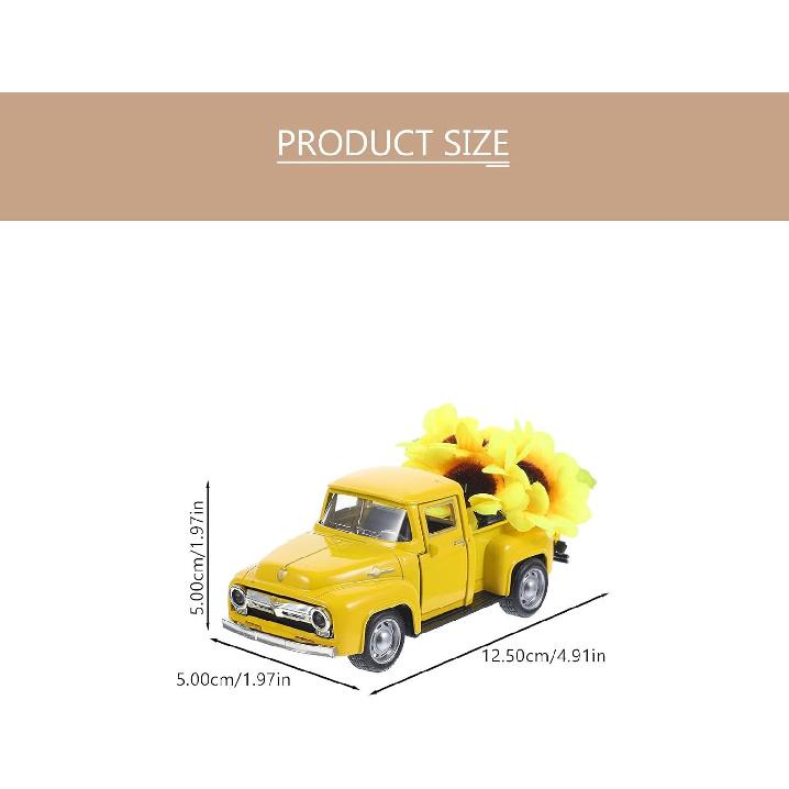 BESPORTBLE Farmhouse Yellow Truck, Vintage Truck Decor Yellow Truck with Flowers Rustic Metal Decorative Truck with Flowers for Home Table Decoration