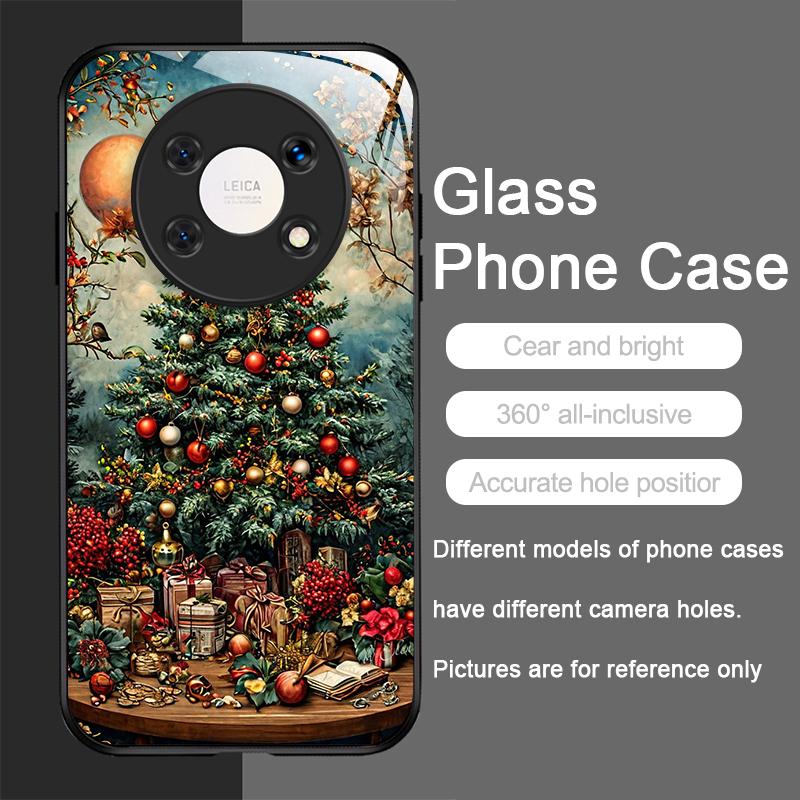 Künstlerisches Cartoon-Weihnachtsbaum-Muster Gehärtetes Glas Handyhülle für Huawei Nova 13 12 SE 11 10 Pro Mate 40 30 P60 P40 5G Hülle