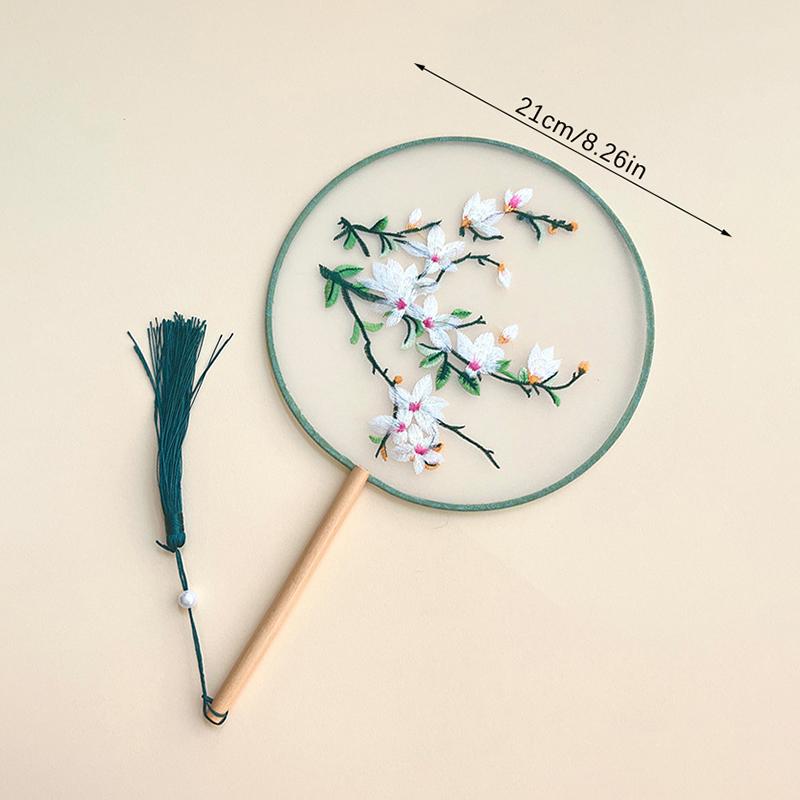 Chinese Ancient Style Round Fan Silk Embroidered Cheongsam Fan Dance Performance Photography Props Home Decor
