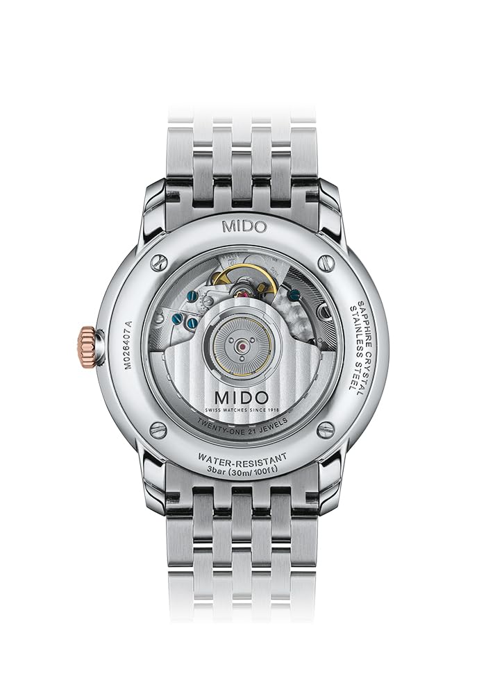 Zegarek BARONCELLI Biała tarcza Stal nierdzewna Szkło szafirowe Automatyczny 3 ATM Wodoodporny 39MM Szwajcarska marka zegarków Combi [Mido] Nakręcany automatycznie