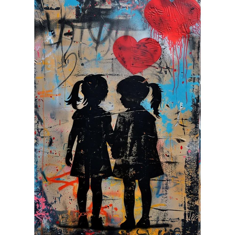 Pop Street Graffiti Wall Art Poster Banksy Ragazzo Ragazza con Palloncino su Tela Poster Stampe Pittura Soggiorno Decorazione Casa Regali