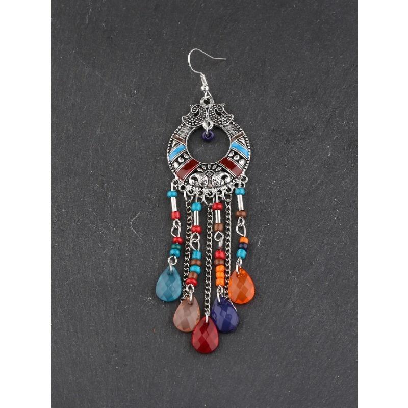Beads Decor Tassel Drop Earrings