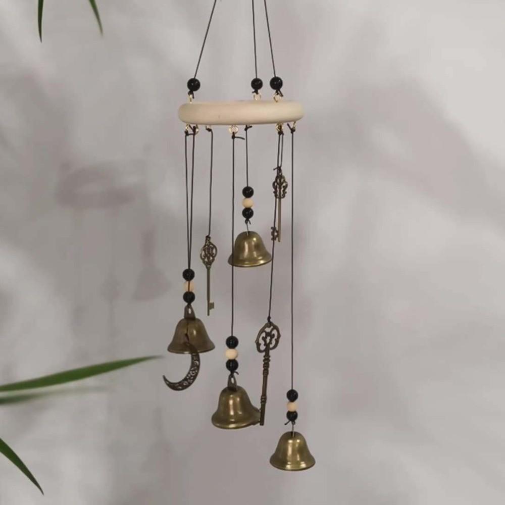 Key Star Bell Retro Distressed Wind Chime Wicca Pagan Style Bell Crafts Ornaments Blessing Gift