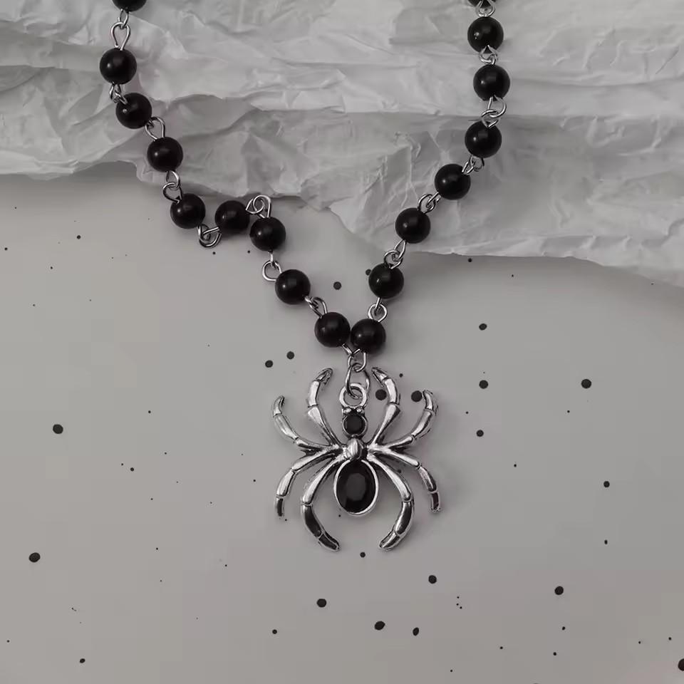 Gotische Vleermuis Kruis Donker Hanger Ketting Set, Y2K Gepersonaliseerde Doorn Liefde Zwarte Kraal Gestapelde Ketting Set, Geschikt als Halloween G