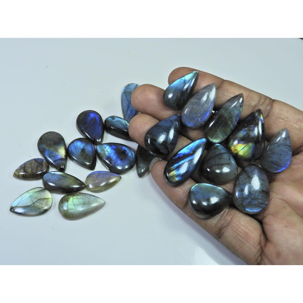 400Cts.Natural Labradorite Multi Fire Pear Cabochon Loose Gemstone 24Pcs Lot LL-995