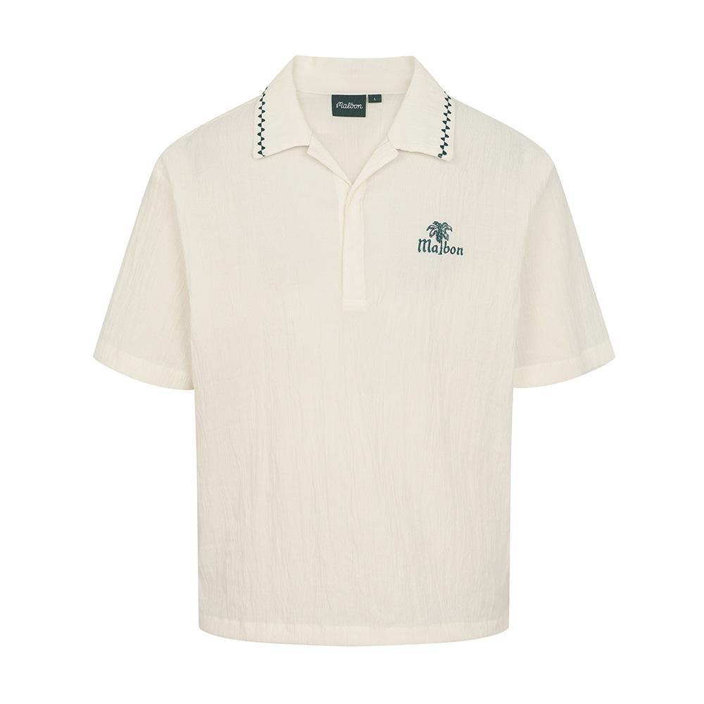 MALBON GOLF Summer Pleated Half-Open Collar T-Shirt Ivory (Man)