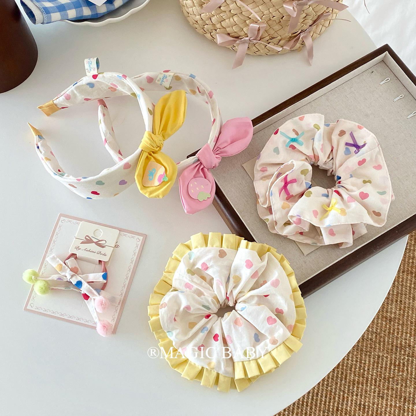 Colorful Polka Dot Heart Baby Bow Headband - Sweet & Versatile Elastic Scrunchie Bow Ball Hair Tie (2 pieces)