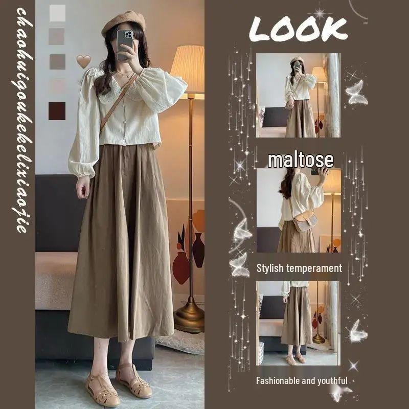 

2023 Autumn French Sweet Style A-line Midi Skirt & Shirt Set L [Recommended 60-65 kg]