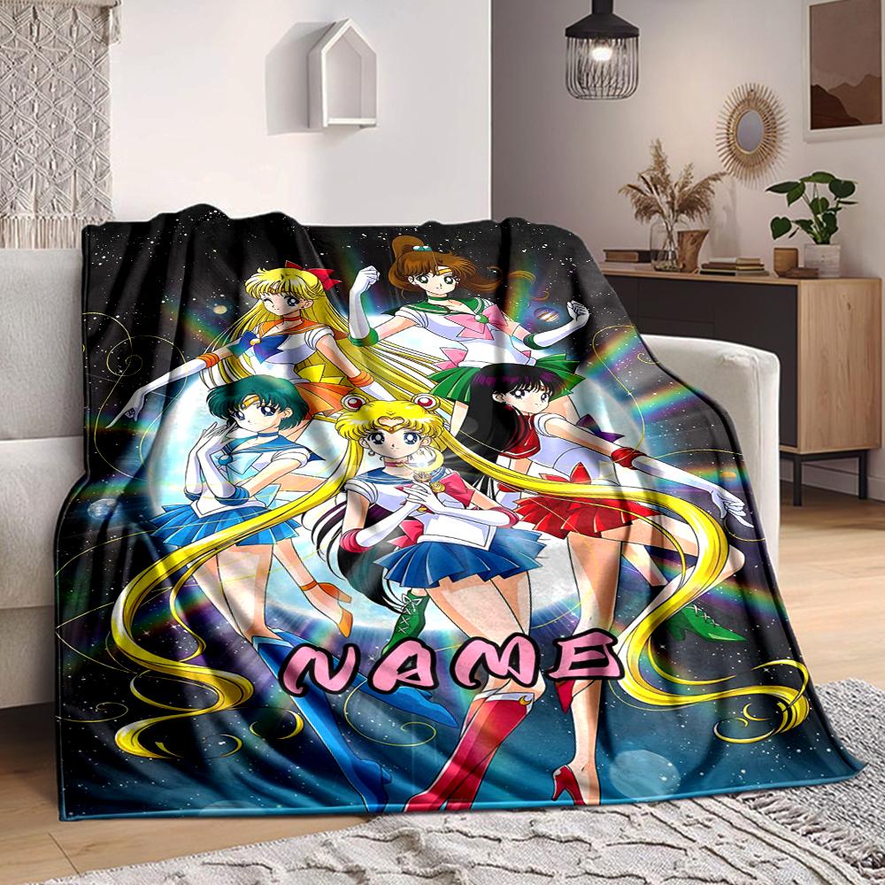 Custom 1pc Sailor Moon Team-up Blanket, Soft And Comfortable Blanket, Casual Warm, Camping Travel Blanket, Birthday Gift Q91390