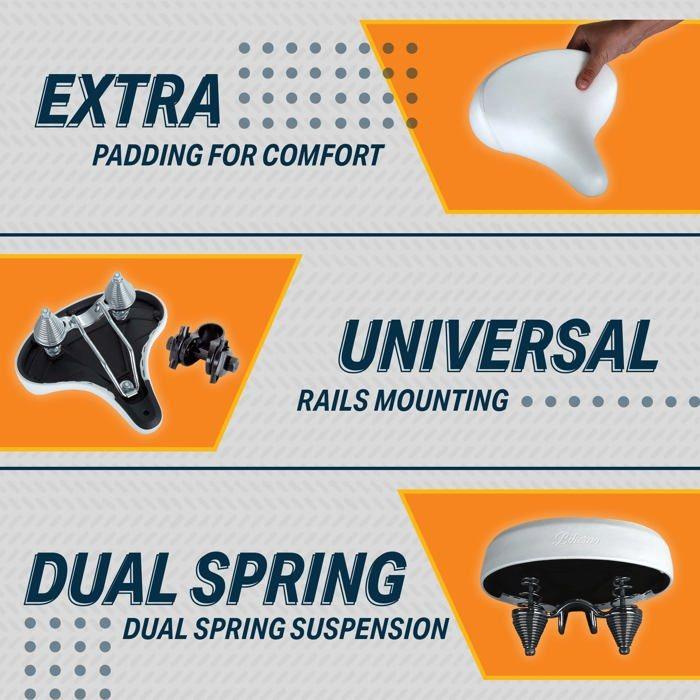 Selle de vélo - BIKEROO - Cruiser-Saddle-White - Confortable - Rembourrage épais - Montage universel