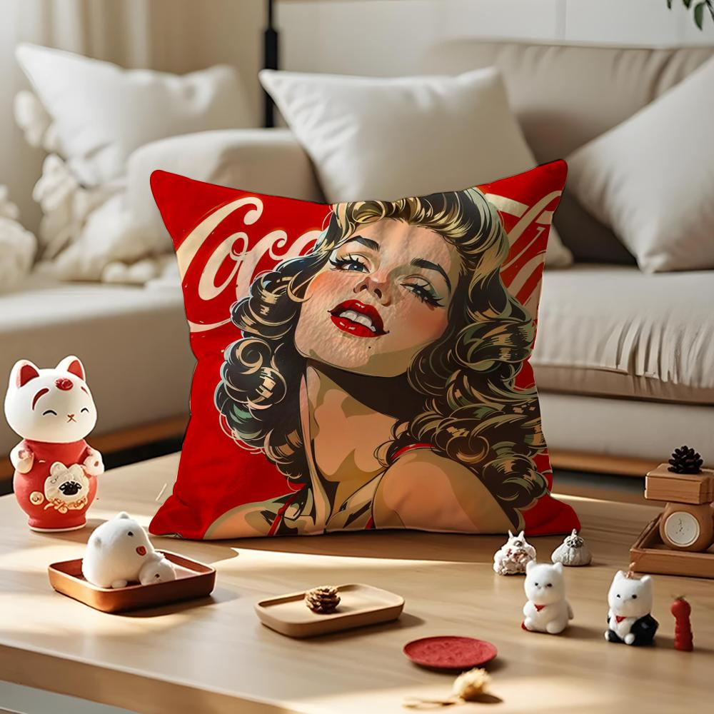 Cartoon C-Cocas C-Colas Cushion Cover Silky Short Plush With Invisible Zipper Dustproof Sofa Pillow Cover For Home Decor