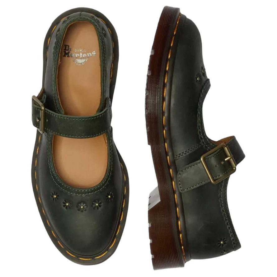 Dr. Martens Flower Mary Jane Leather Comfortable Thick Sole Women shoes Green 42391300