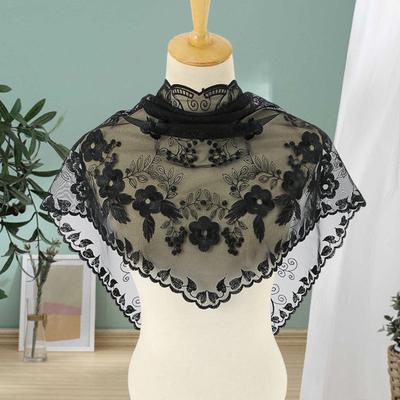 Triangle Scarf Lace Satin Shawl Scarf Hollow Embroidery Flower Pattern Beach Sun Protection Shawl Women Daily Wear