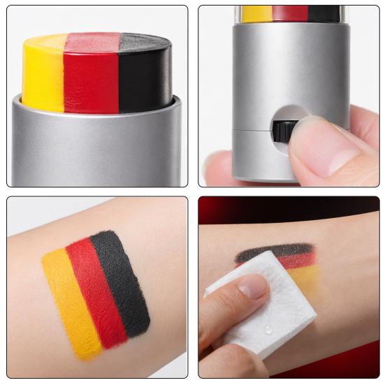 3-Farben Körpermalstift für Fußballfans, Schweißfest & Hohe Pigmentierung Gesichtsmalstift, Make-up Stift für Spieltag, Fußballspiel, Feiertagsparty