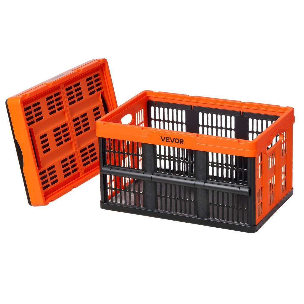 Plastic Collapsible Storage Bins, 45L 6 Packs, Stackable Folding Storage Crates with Handles, Holds 15 kg Per Bin, Foldable Heavy Duty Containers,