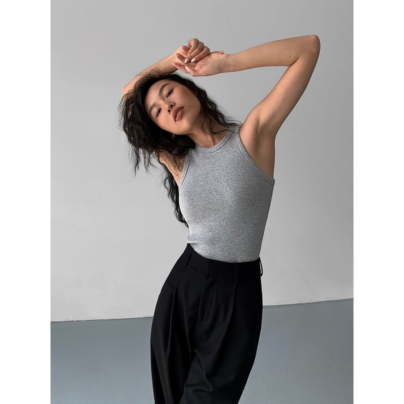 

Black I-Shaped Outwear Slim Fit Inner Wear Knitting Vest Melange gray In Stock S