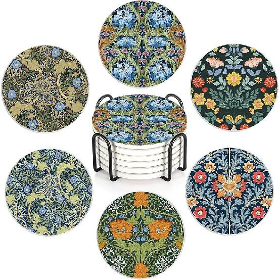 Drink Coasters Set of 6 with Holder, Cute Cats Absorbent Ceramic Coasters with Cork Base,Fit All Cups,Great Gift for Housewarming,Room