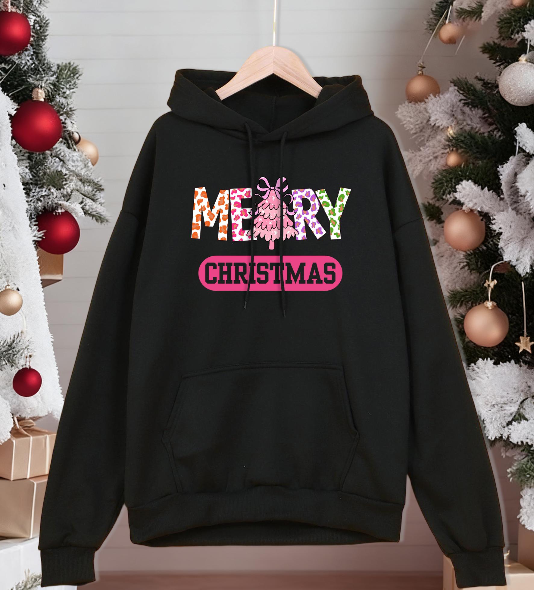 

Merry Christmas Colorful Letter Printing Hoodies Men All-Match Fleece Pullover Casual Autumn Man Hoody Pocket Loose Streetwear 3XL