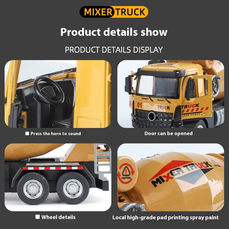 1/36 Large Alloy Mixer Truck Model with Sound and Lighting Engineering Truck Children's Toys, Durable and Suitable for Boys Gifts