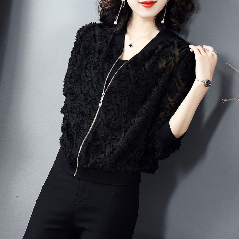 

Autumn 2025 Women s Trendy Korean-Style Long Sleeve Chiffon Baseball Jacket 4XL