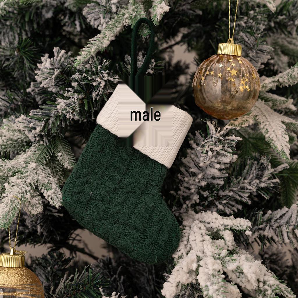 Haobei Green Knitted Christmas Stocking with Embroidered Lettering – Woolen Gift Bag Décor