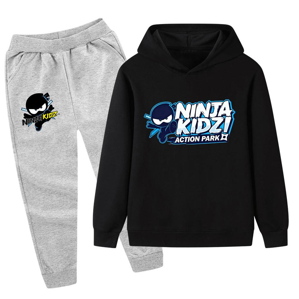 PB1174 Kids Boys Girls NINJA KIDZ Printed Long Sleeves Hoodie Trousers Top Pants Clothes Sets