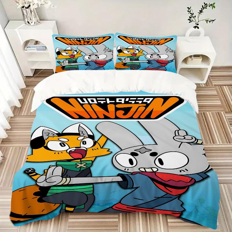 Cat Rabbit Ninjas Print 3Pcs Bedding Set,Duvet Cover with 2 Bedro,Pillowcase Home Birthday Gift