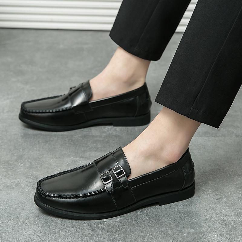 Fashion Britain Trend New Designers Men's Monk Strap Loafter Black Red Flats Leather Casual Driving Shoes Casual Formal Dress Footwear