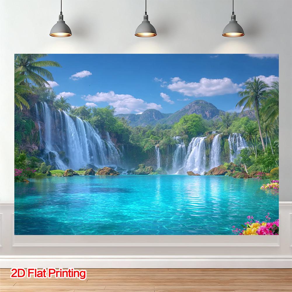 (2D plane) 1 piece of tropical waterfall landscape art photography background image made of polyester fiber easy to hang