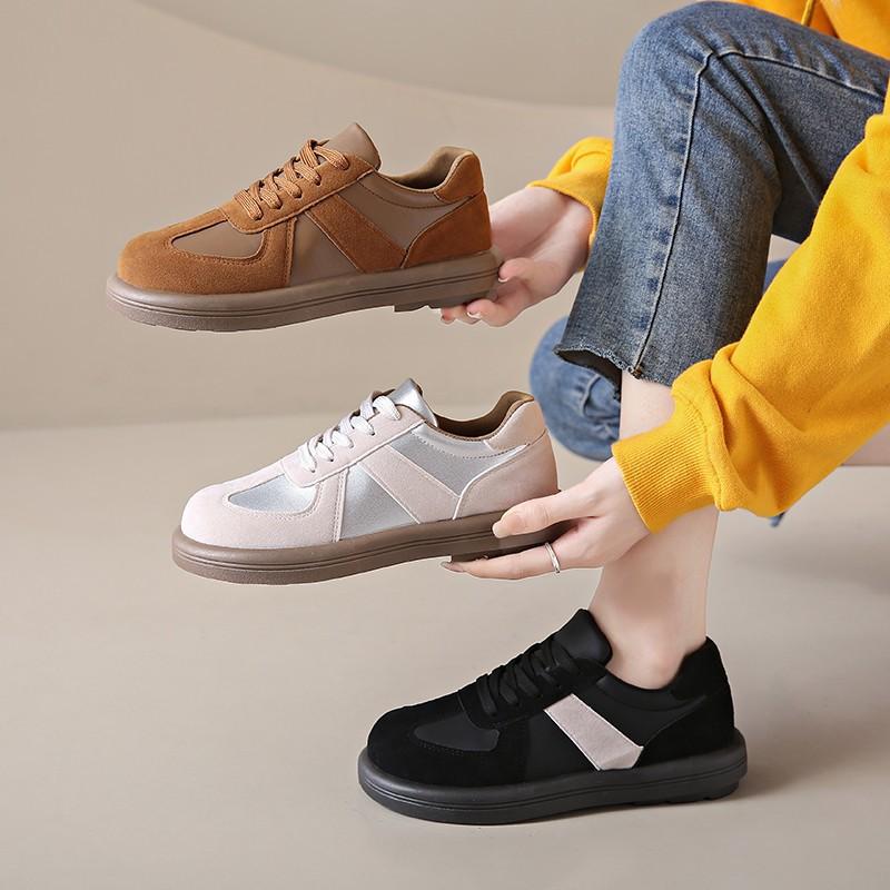 Fashion Women's Sneakers 2024 New Genuine Leather Ladies Moral Training Shoes Casual Spring Flat Shoes Women
