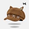 Warm Hat Newsboy Cap Cute Cat Ear Plush Beret New Cat Ears Bow Cap  for Student Wear